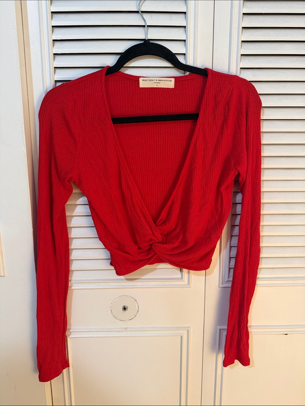 Urban Outfitters Red Long-Sleeve Twist Front Crop Top
